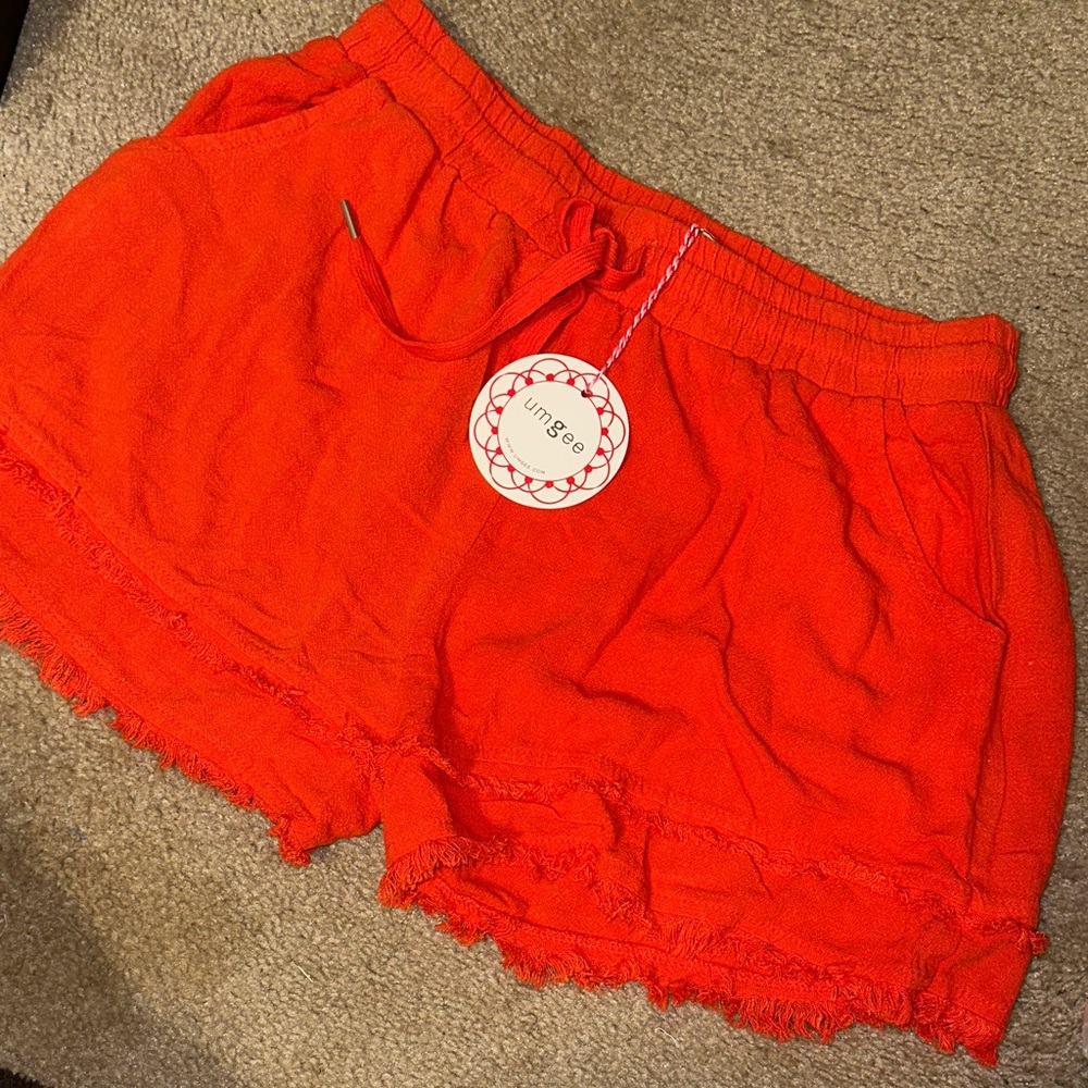 Umgee Women's Vibrant Orange High Waist Shorts